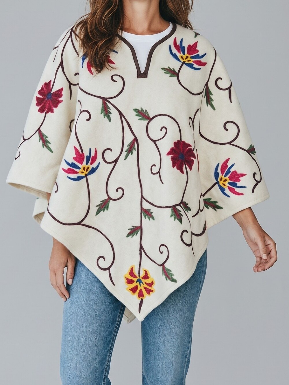 Anthony Mark Hankins wool blend aztec boho poncho cape one size India Floral